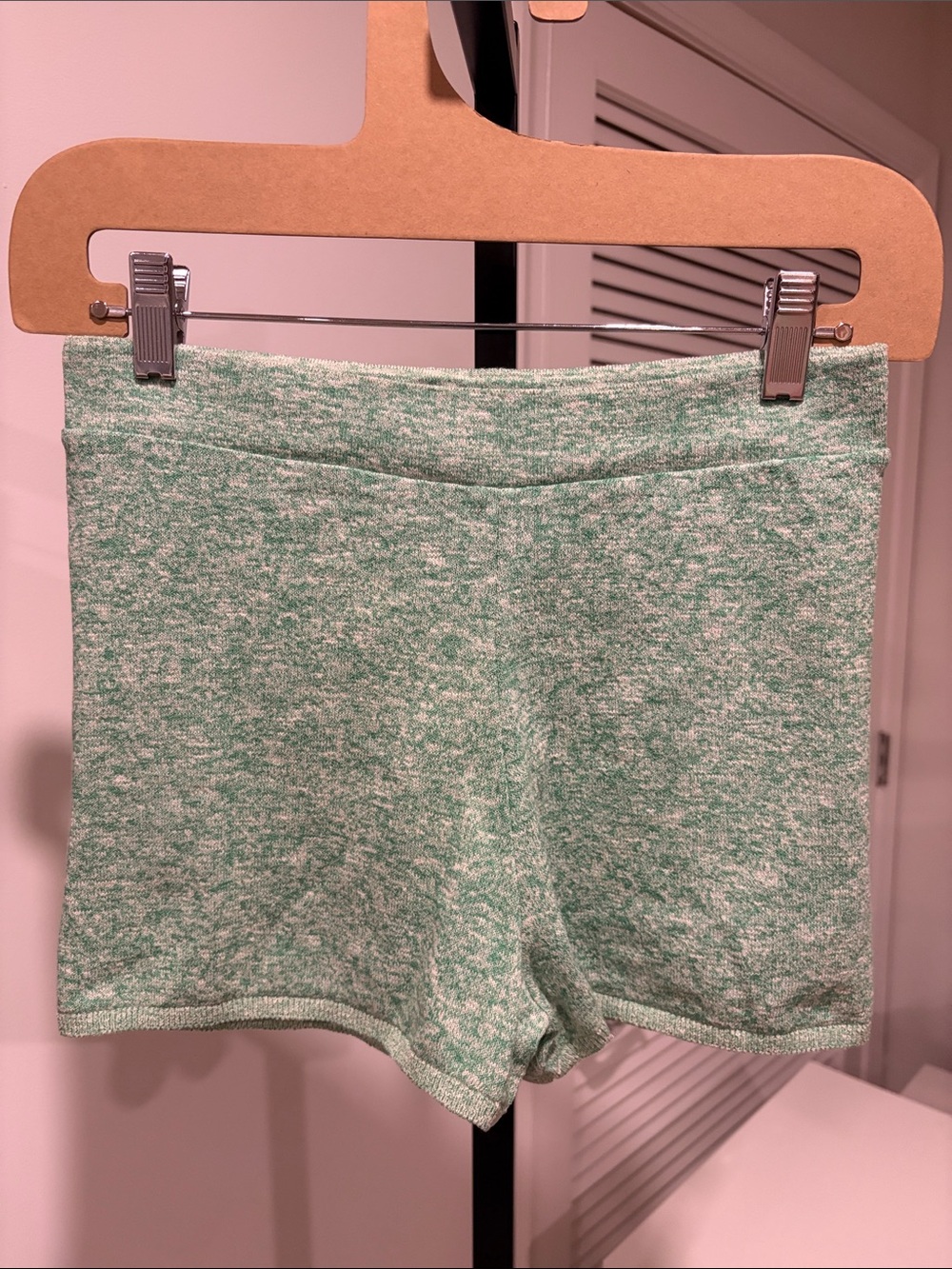 Zara Green Marled Knit Fitted Shorts